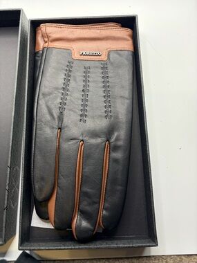 Men’s Black and Brown goatskin genuine Leather Driving Gloves lined w/ cashmere